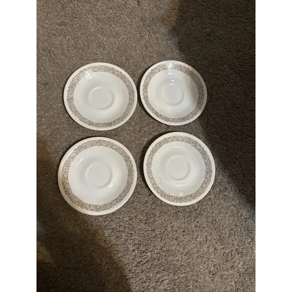 Lot Of 9 Corelle‎ Plates Brown Woodland 9 Saucers VTG